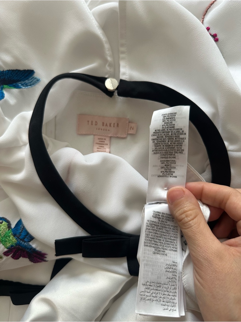 Ted Baker White Floral Hummingbird Embroidered Dress Size Medium 2 - Picture 5 of 5